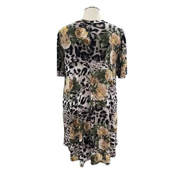 Plus Size Floral Leopard Print Midi Dress Lounge Casual Fall Coquette Softcore - Picture 8 of 9